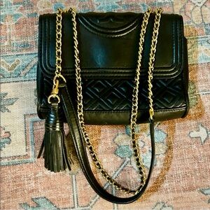 TORY BURCH Fleming Quilted Leather Chain Strap Shoulder Bag/ Crossbody Black